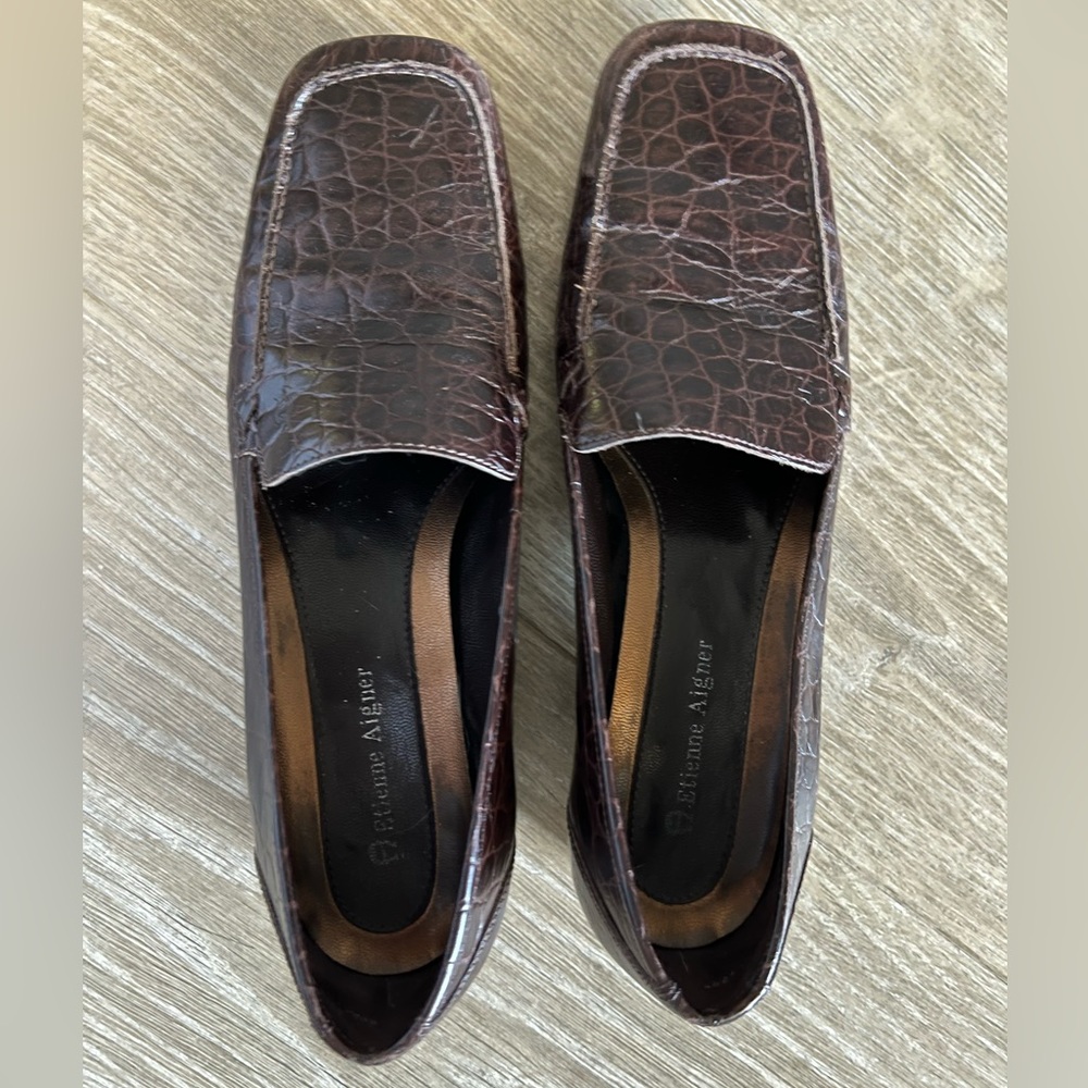 Etienne Agner brown croc loafers